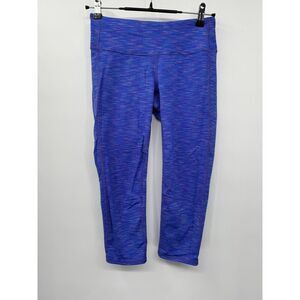Athleta Striped Capri Leggings Blue Purple Athletic Workout Activewear Size S